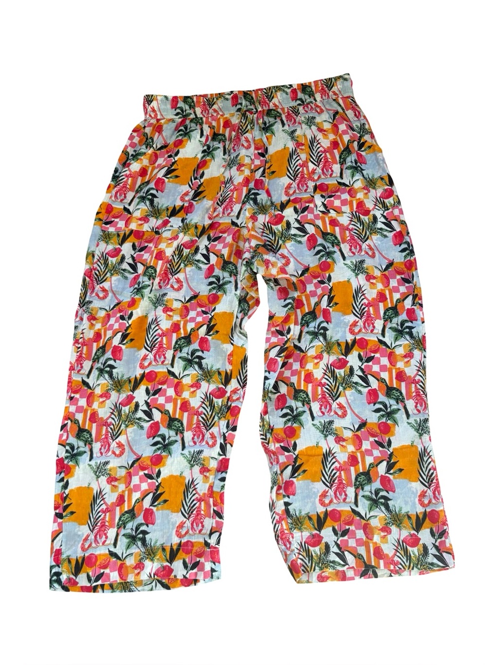 C&C California Floral Linen Wide Leg Pants Pull On Womens Size XL